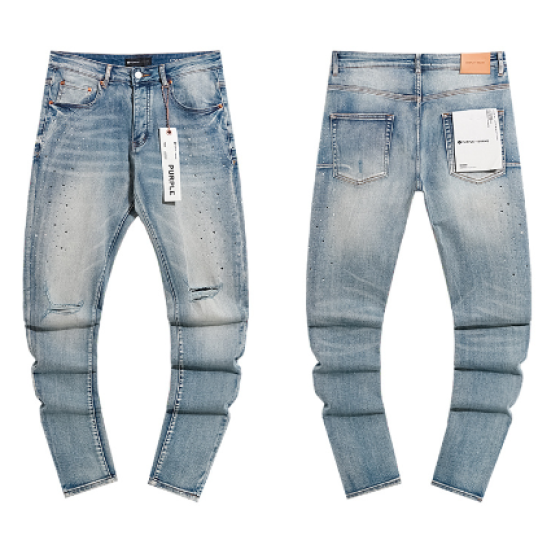 Light Blue Washed Slim Denim Jeans with Paint Splatter and Minor Distressing